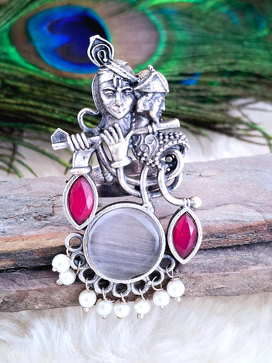 Radha Krishna Oxidised Ring