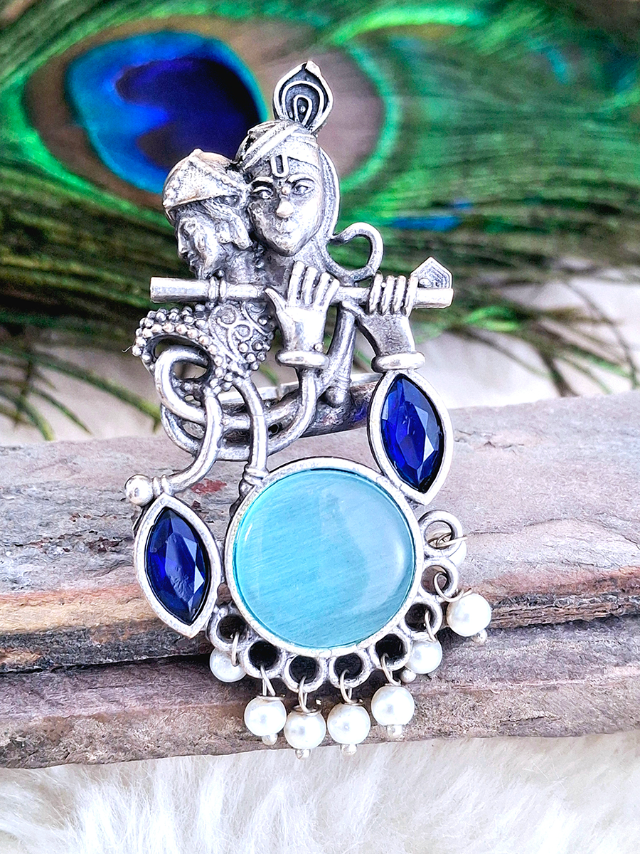 Radha Krishna Oxidised Ring
