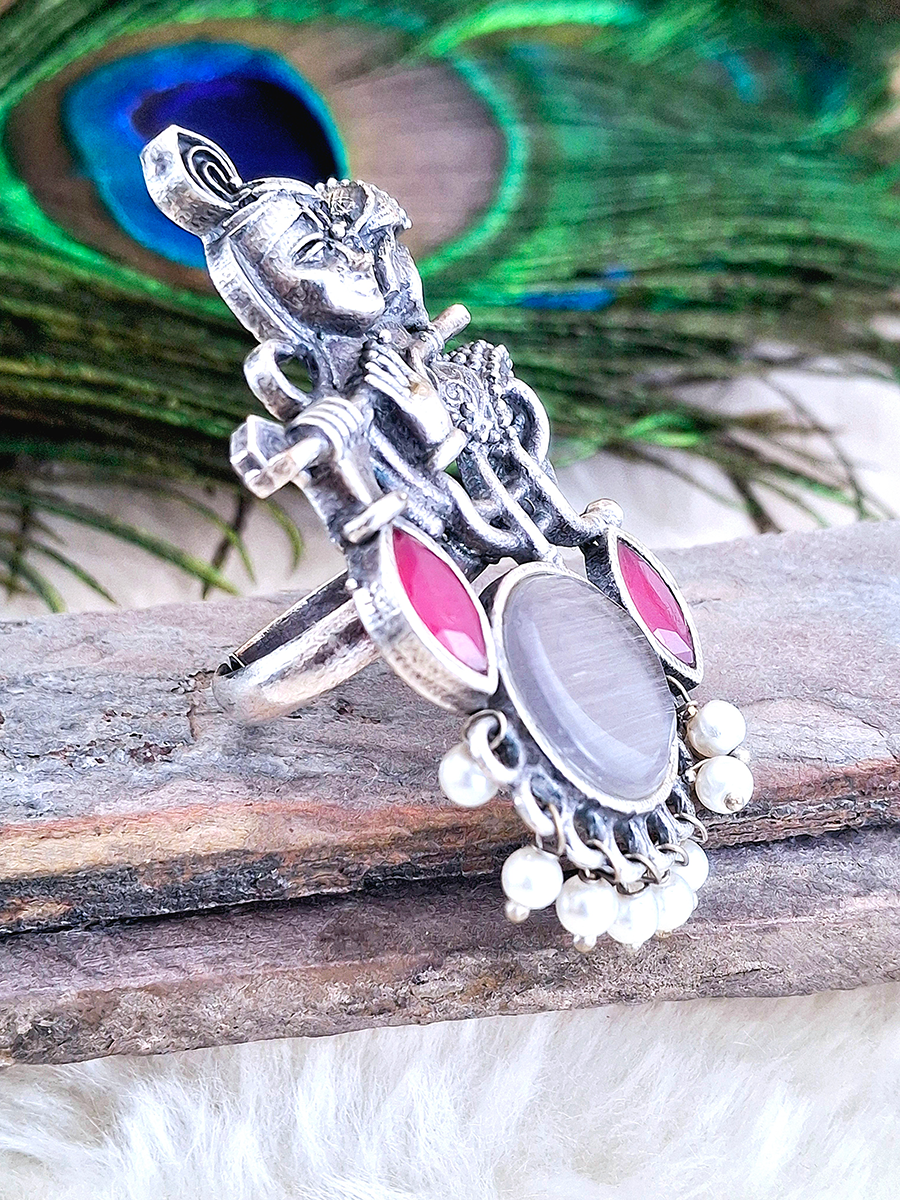 Radha Krishna Oxidised Ring