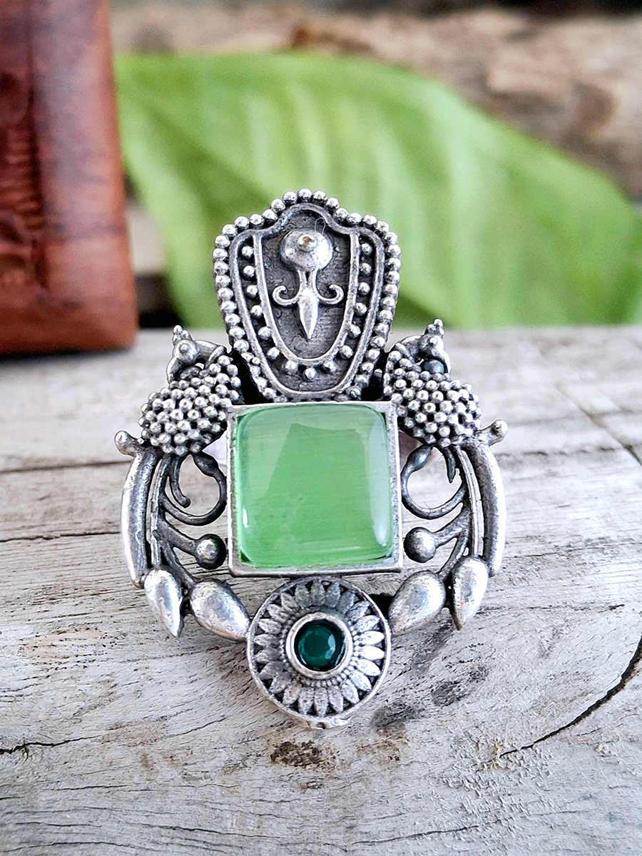 Royal Peacock Big Stone Oxidised Ring