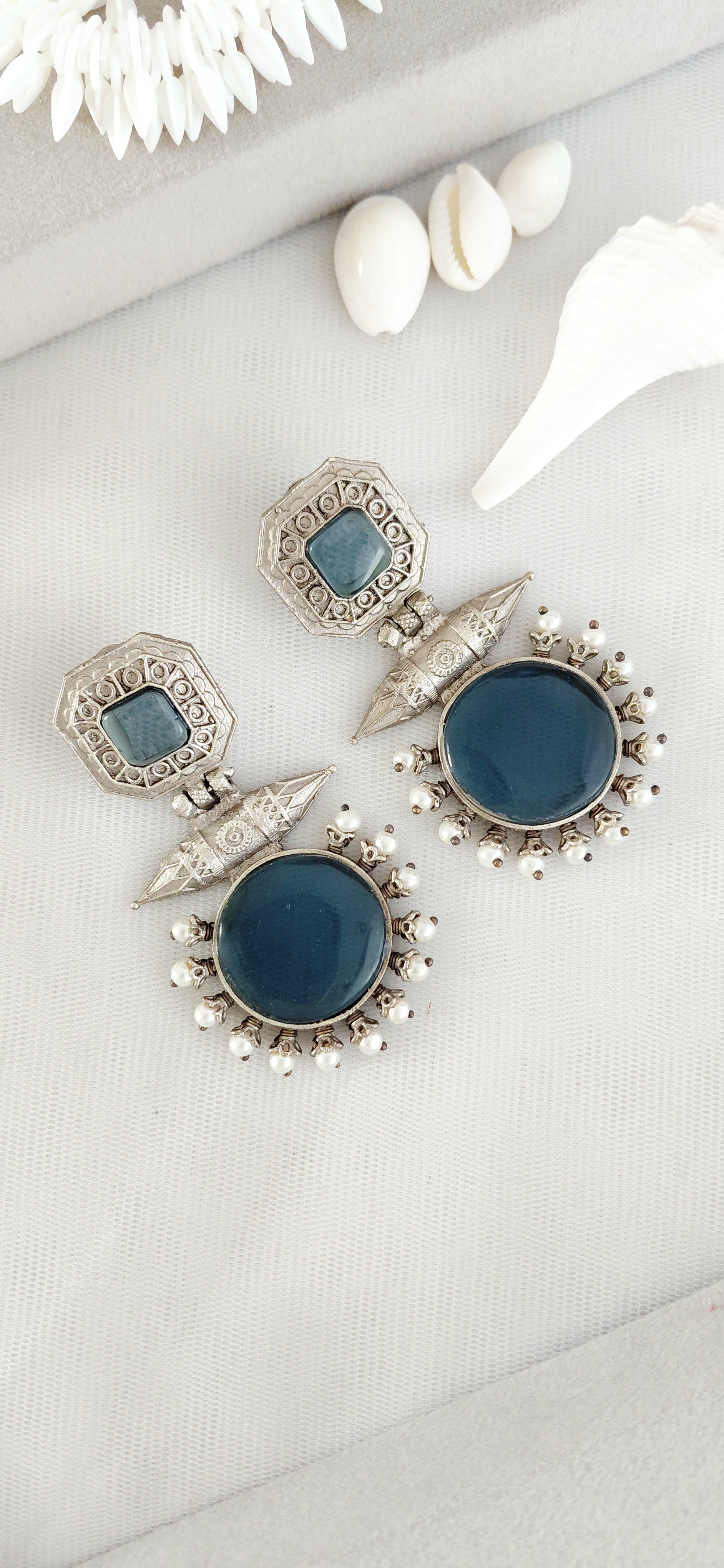 Silver Replica Antique Double Stone Earring