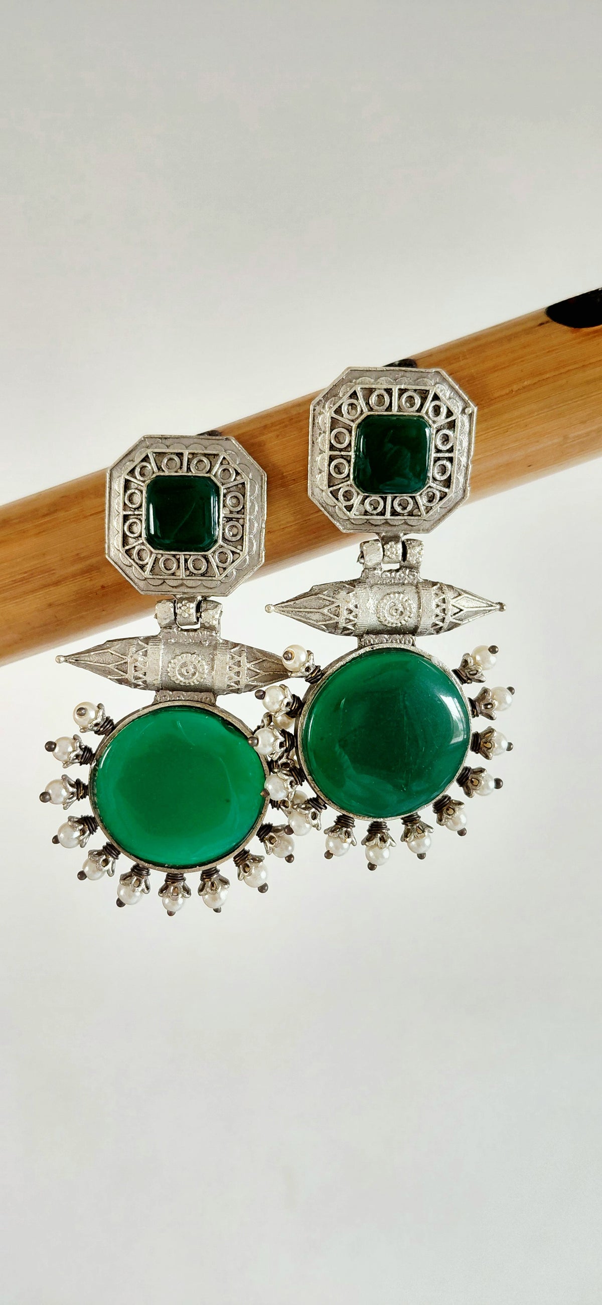 Silver Replica Antique Double Stone Earring