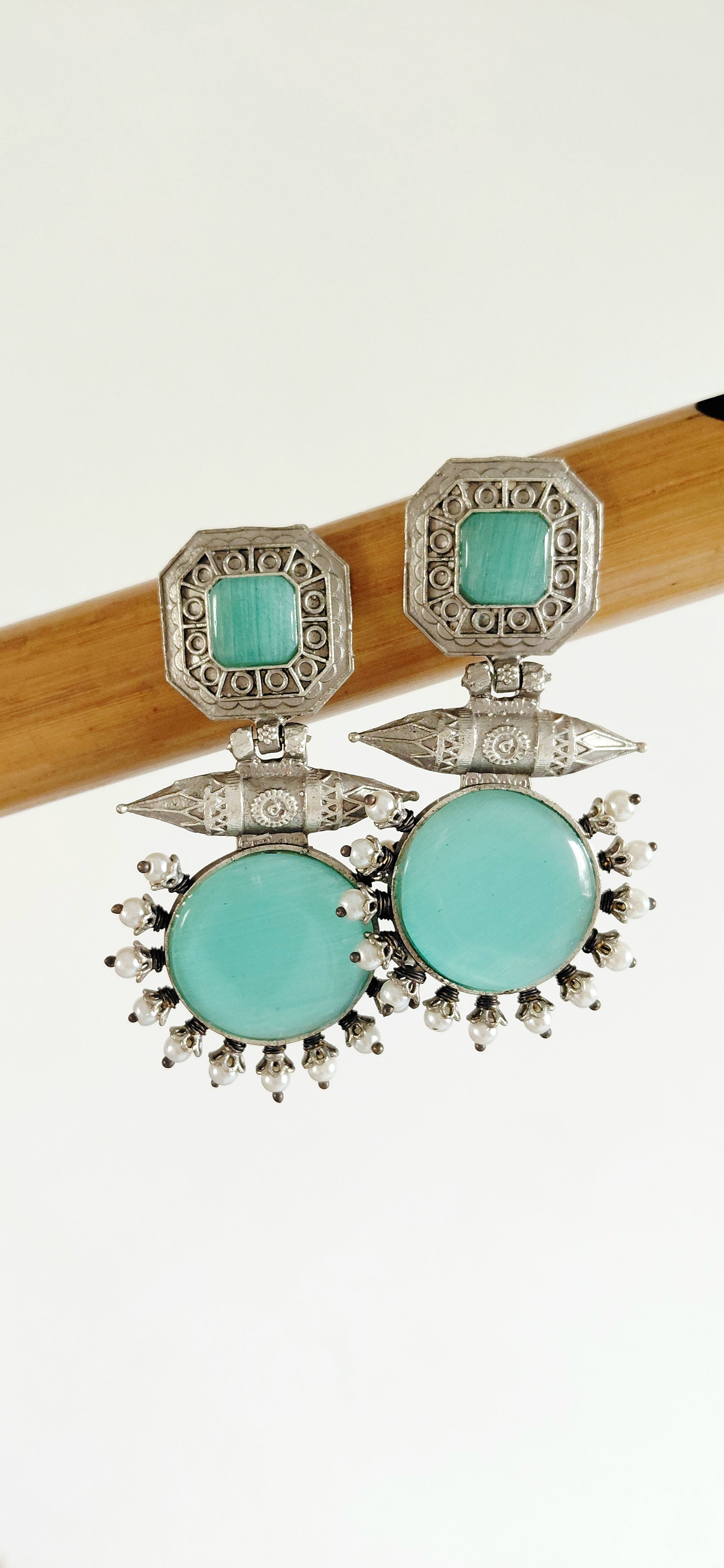 Silver Replica Antique Double Stone Earring