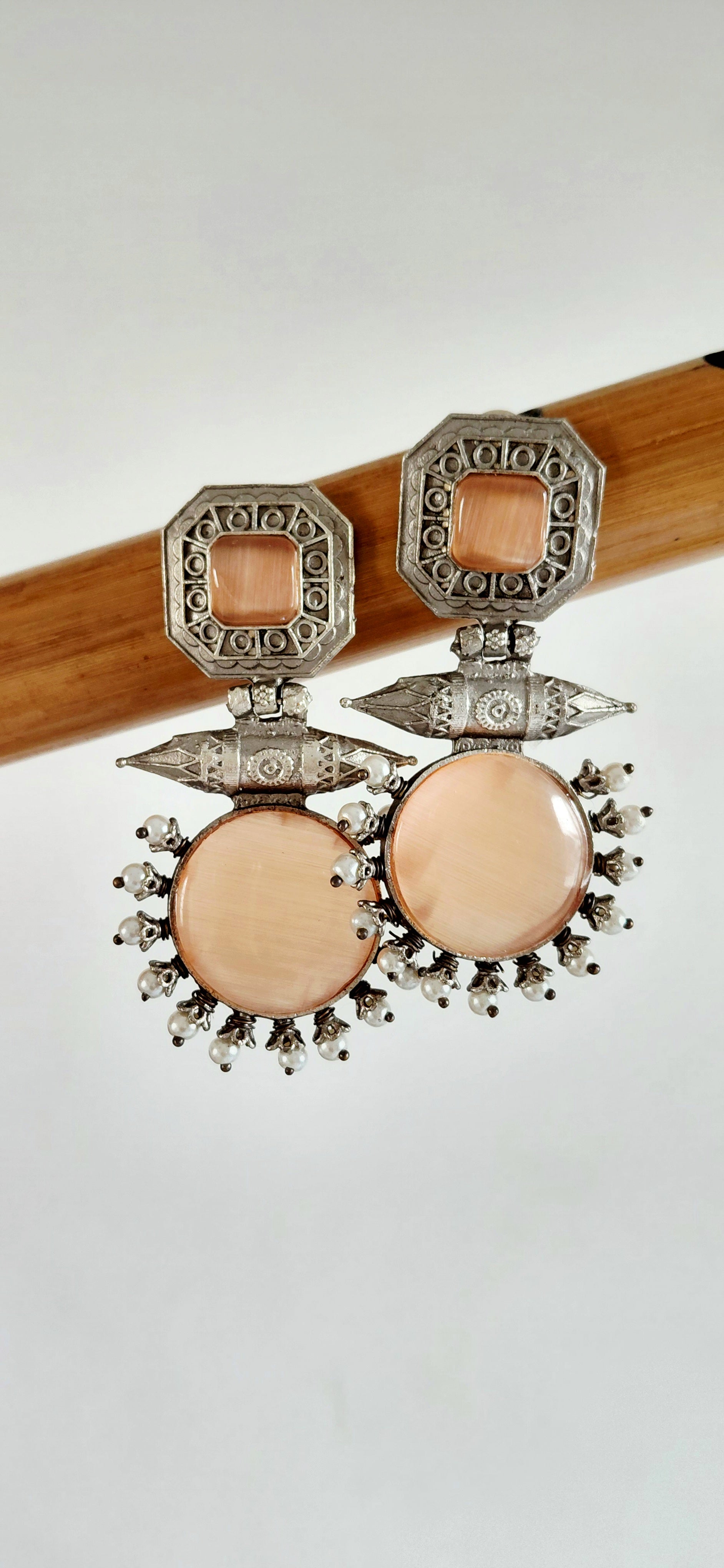 Silver Replica Antique Double Stone Earring