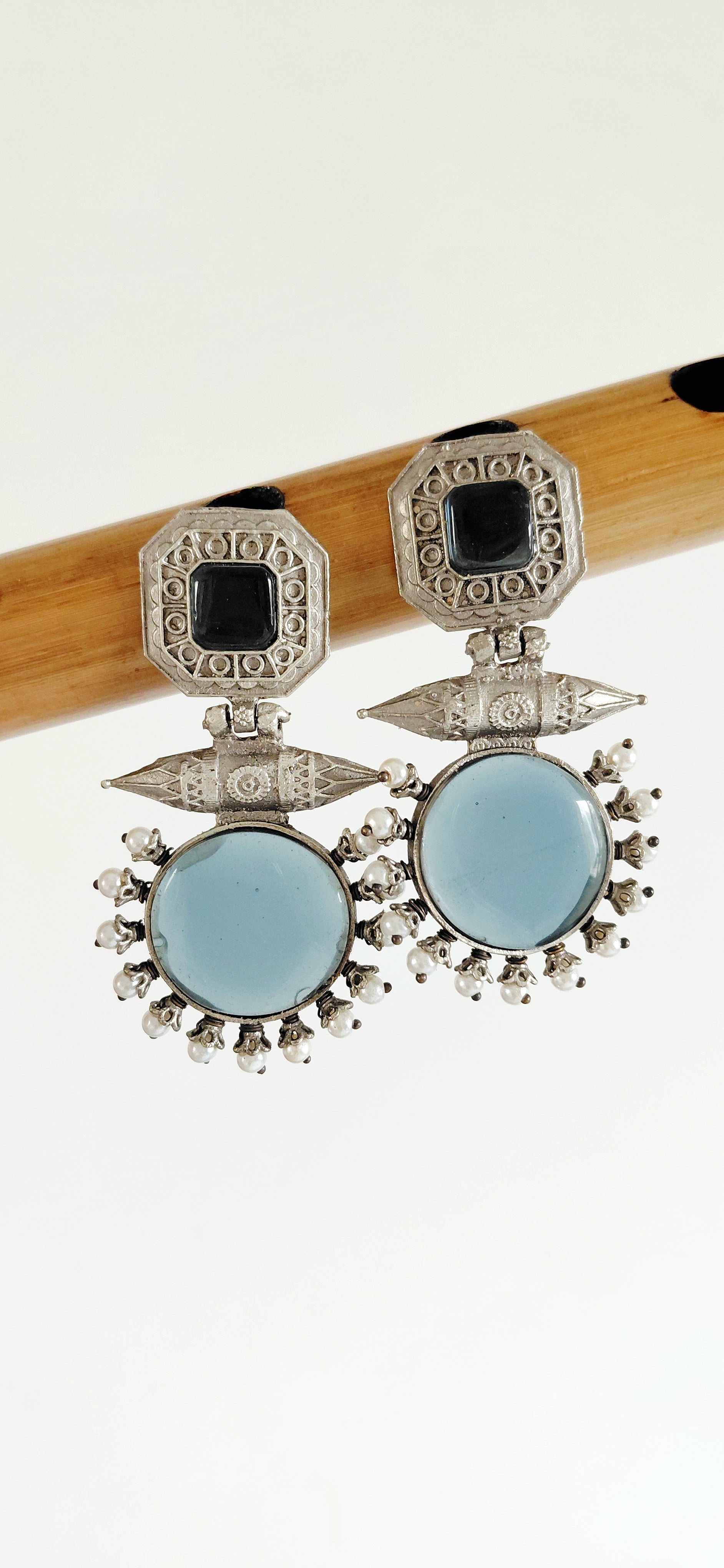 Silver Replica Antique Double Stone Earring