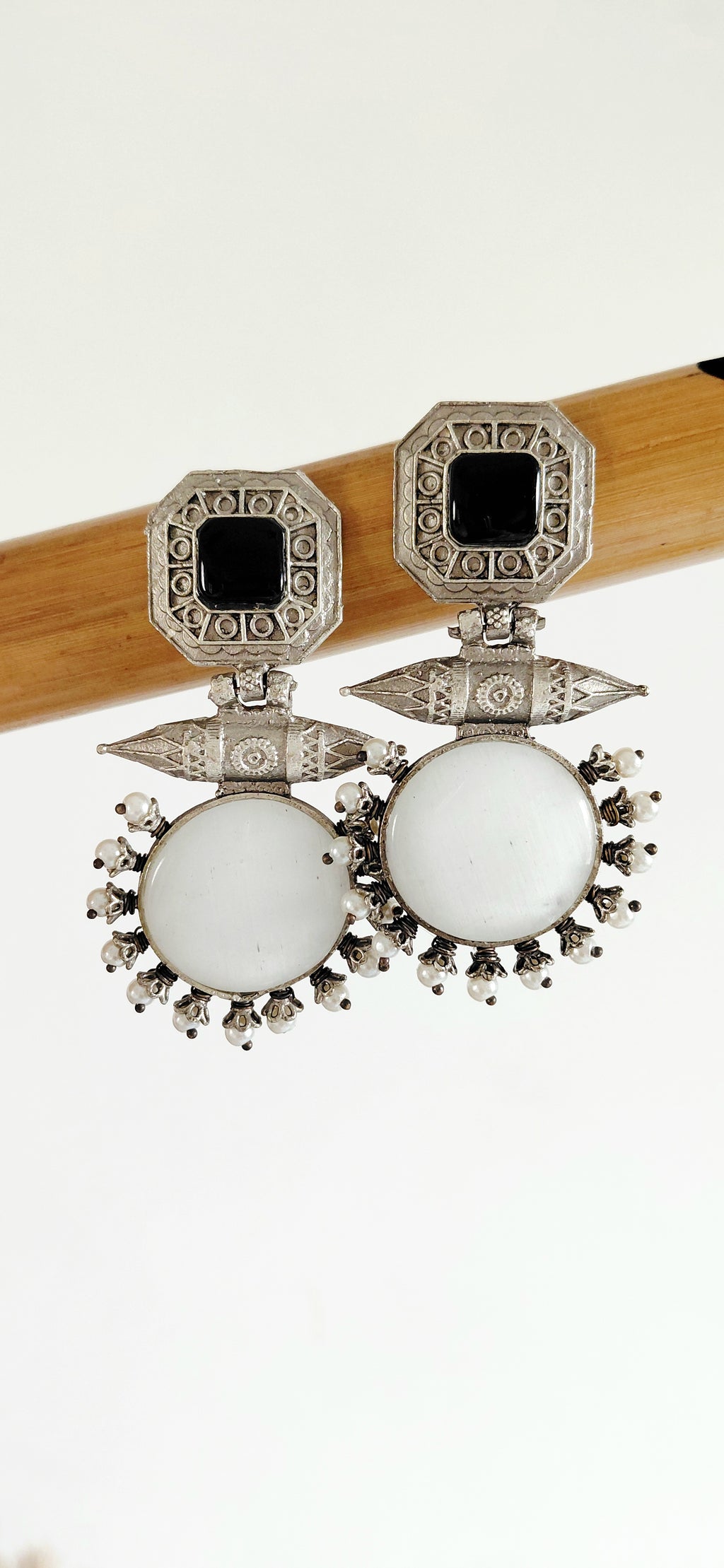 Silver Replica Antique Double Stone Earring