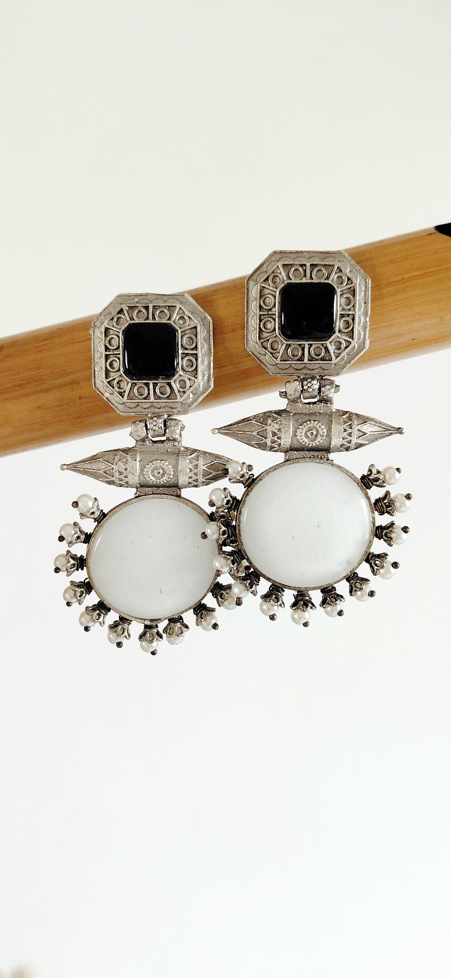 Silver Replica Antique Double Stone Earring