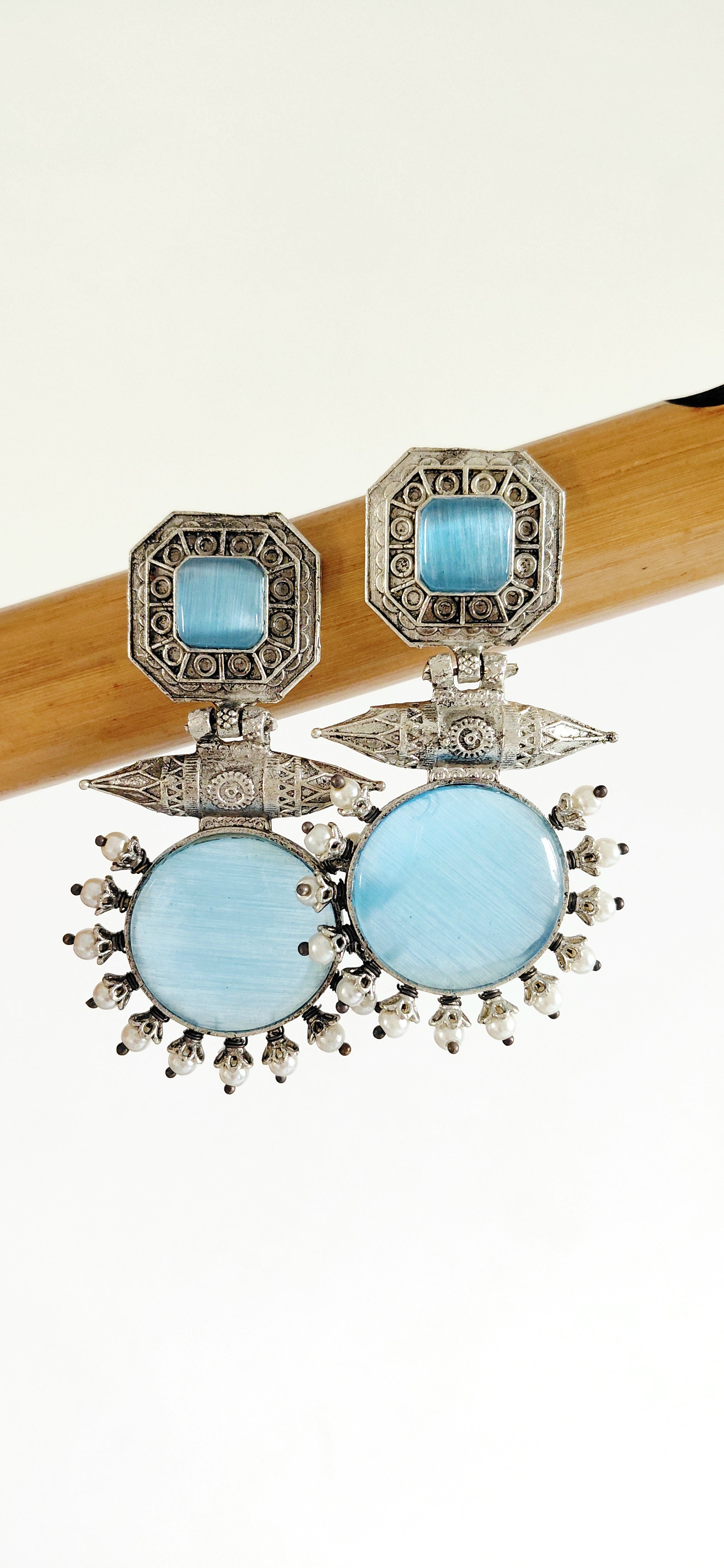 Silver Replica Antique Double Stone Earring