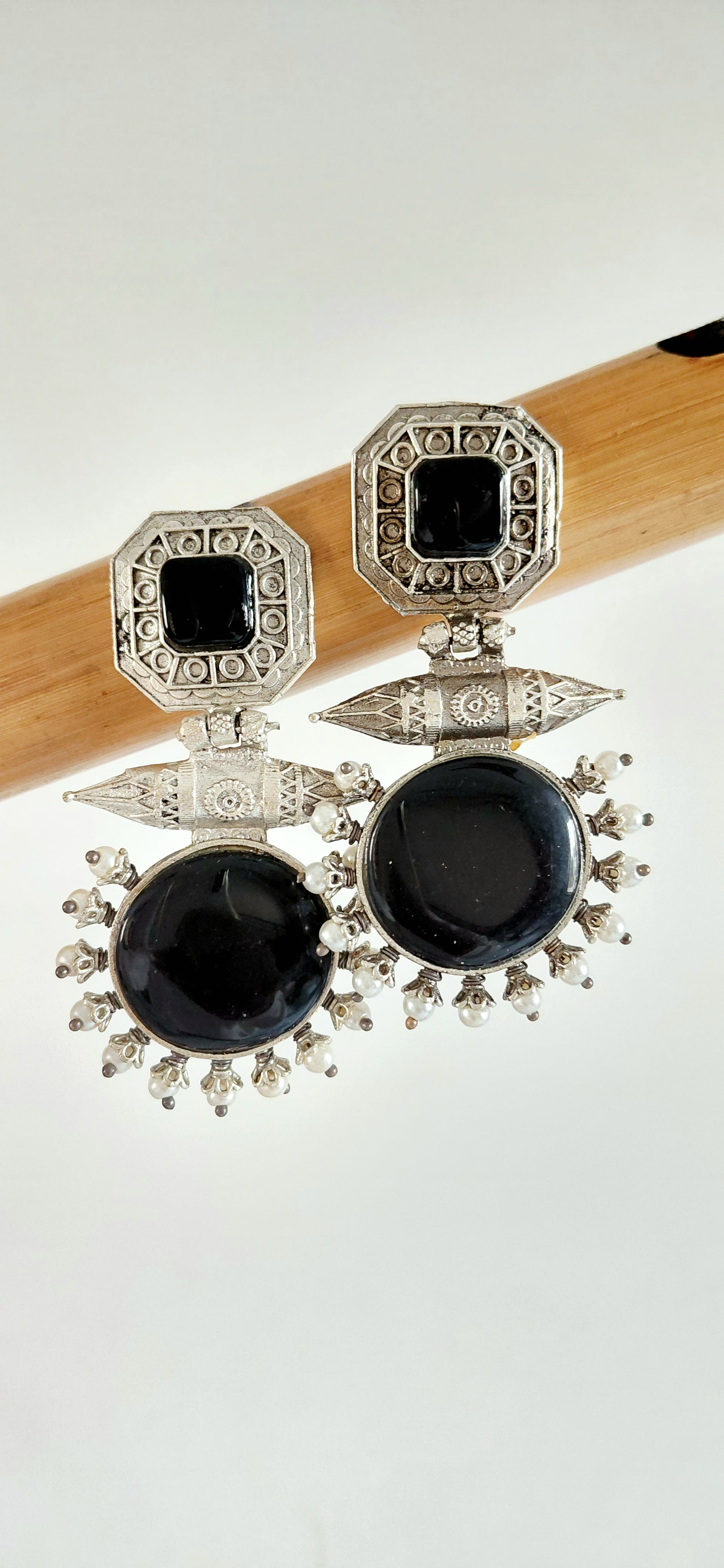 Silver Replica Antique Double Stone Earring