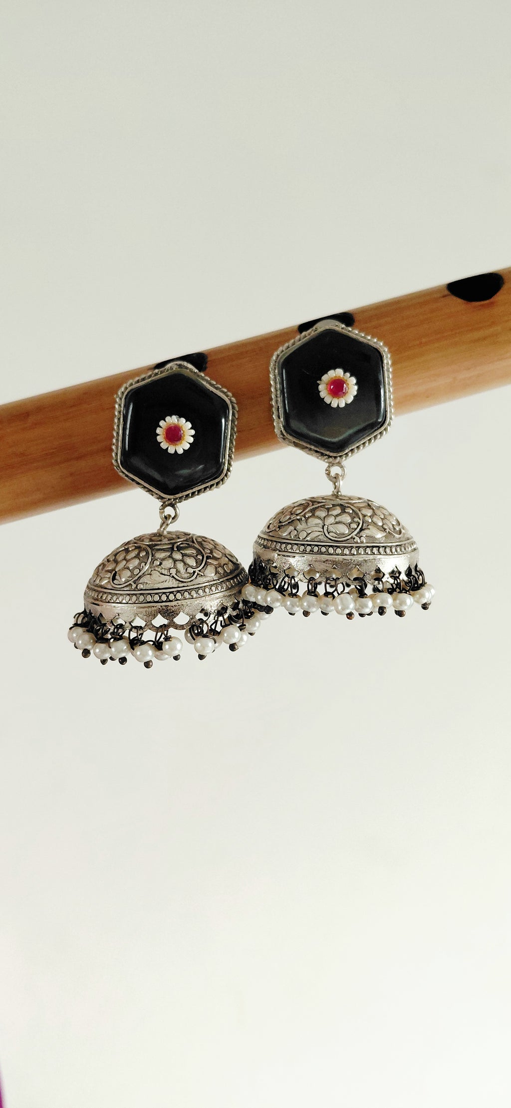 Silver Replica Grey Stone Minimal Jhumki