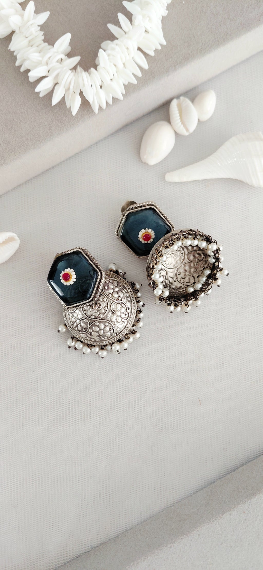 Silver Replica Grey Stone Minimal Jhumki