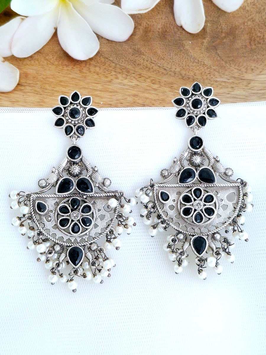 Tribal Oxidised Earring with Beads and Stones