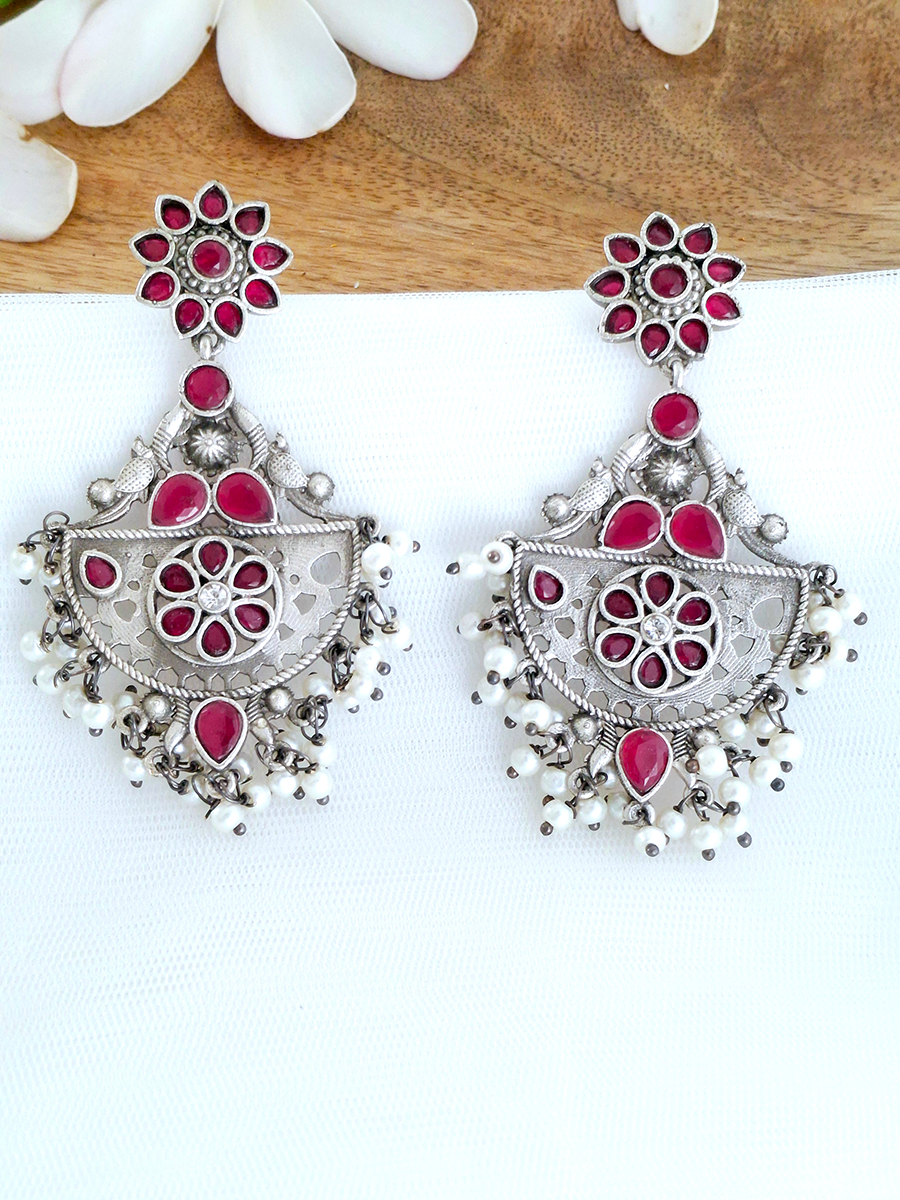Tribal Oxidised Earring with Beads and Stones