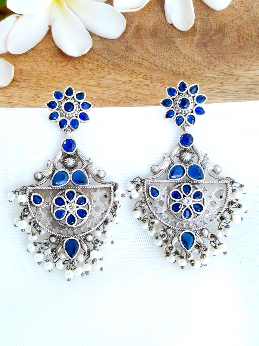 Tribal Oxidised Earring with Beads and Stones