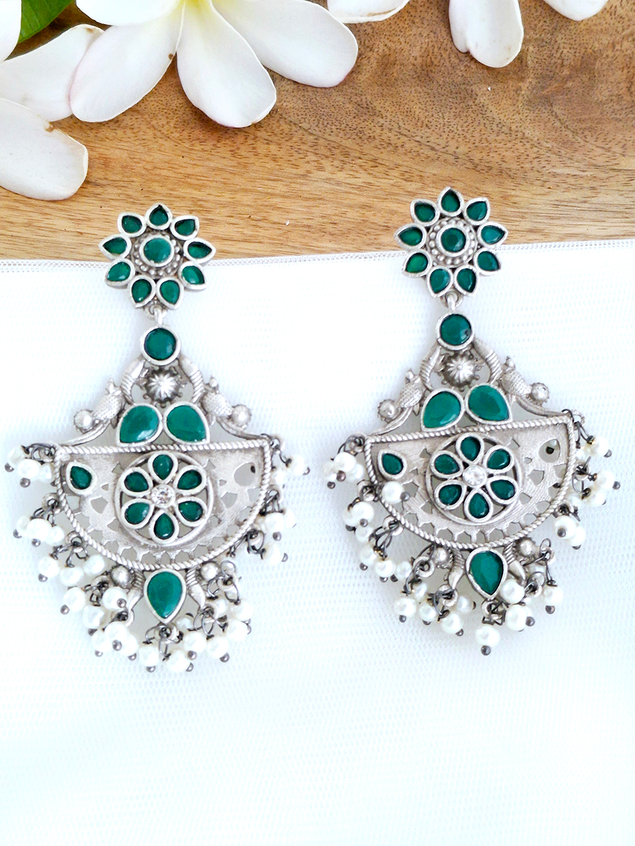 Tribal Oxidised Earring with Beads and Stones