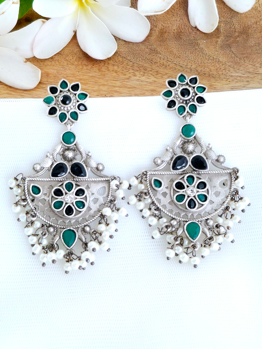 Tribal Oxidised Earring with Beads and Stones