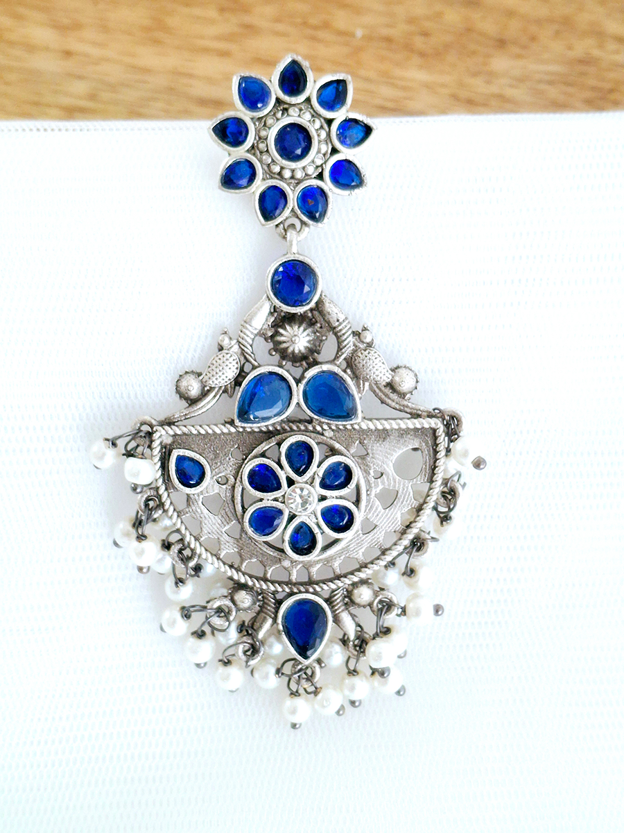 Tribal Oxidised Earring with Beads and Stones