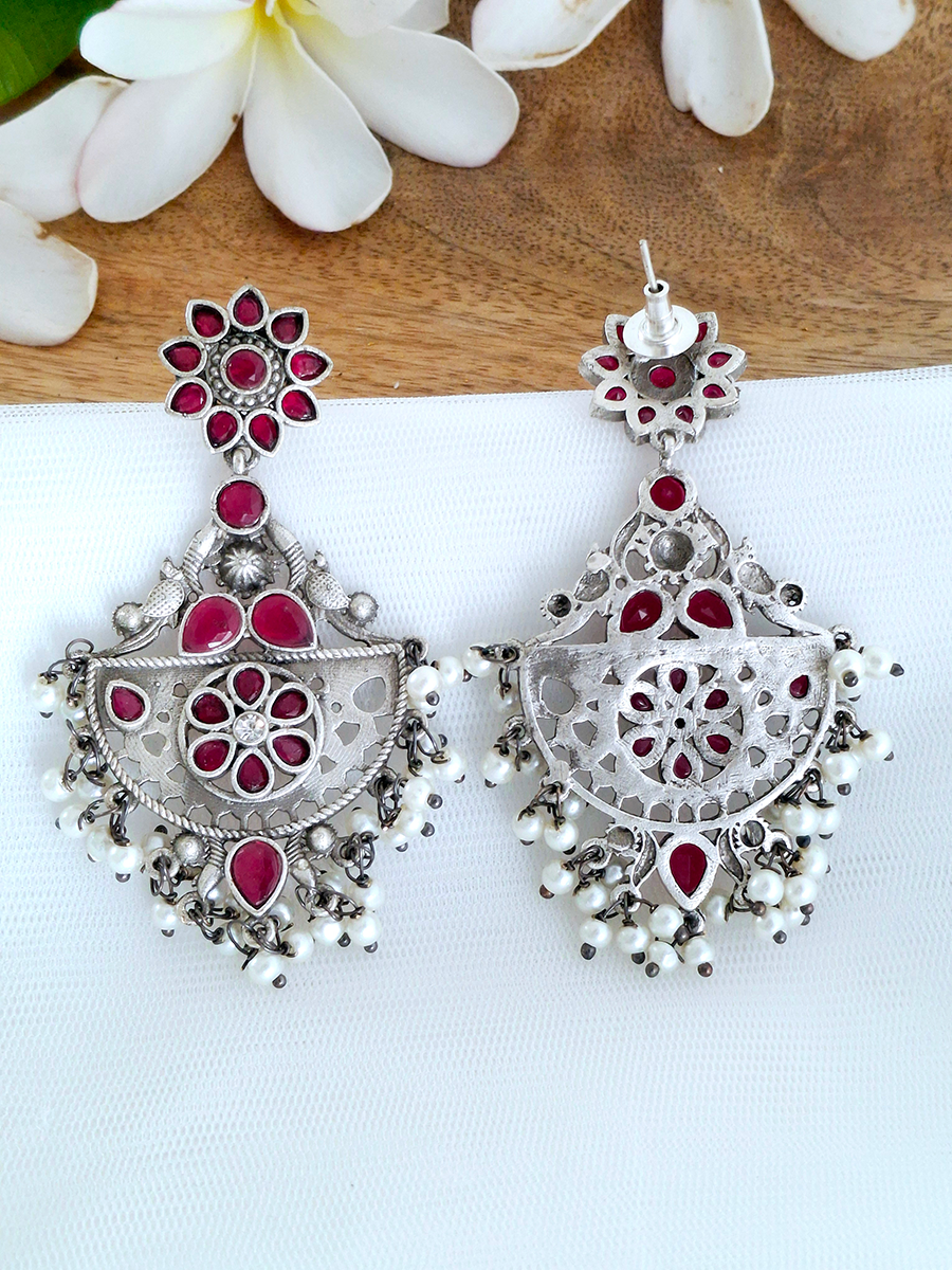 Tribal Oxidised Earring with Beads and Stones
